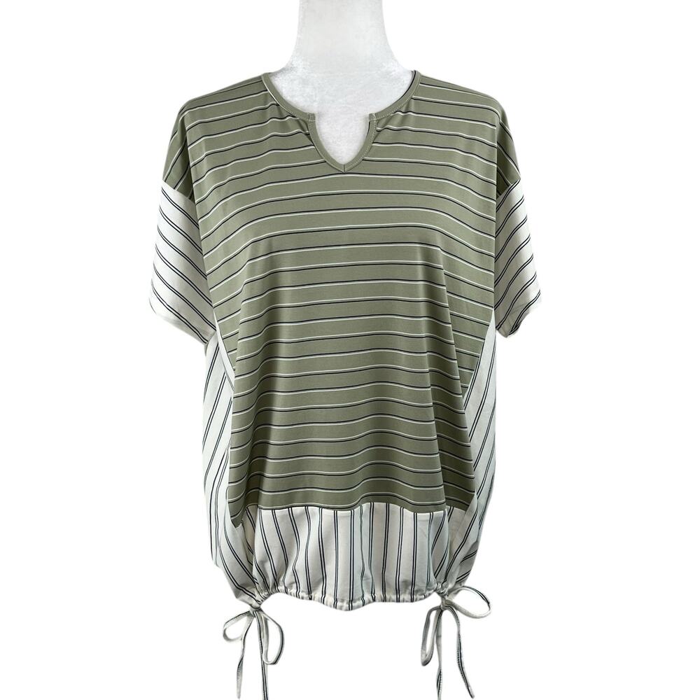 Suzanne Betro Weekend Green Stripe Side-Tie Tunic Top Short Sleeve S NWT - Picture 2 of 14